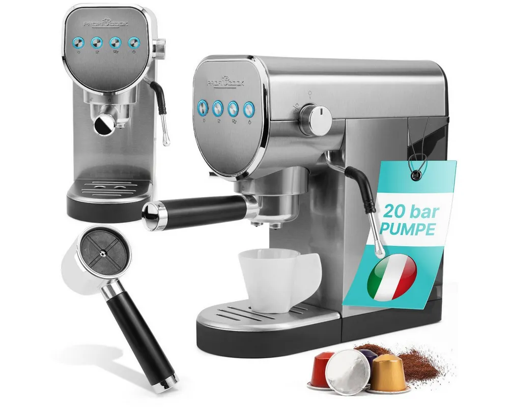 ProfiCook Espressomaschine PC-ES-KA 1265, Espressomaschine für Kaffeepulver und Kapseln