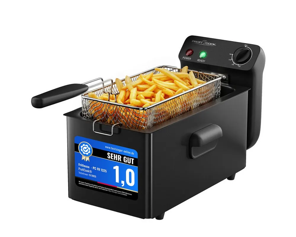 ProfiCook Fritteuse PC-FR 1325, 2000W Friteuse mit Fett, bis190°C, 3L, Kaltzone