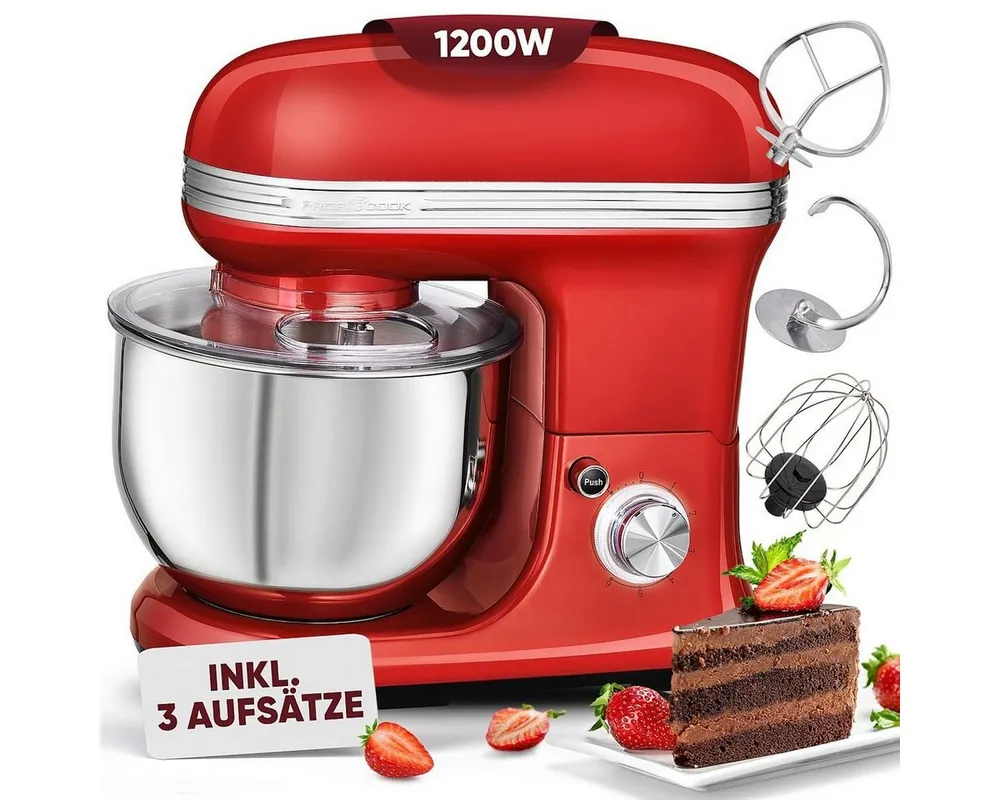 ProfiCook Küchenmaschine PC-KM 1197, Retro Knetmaschine 5L mit starkem 1200W Motor