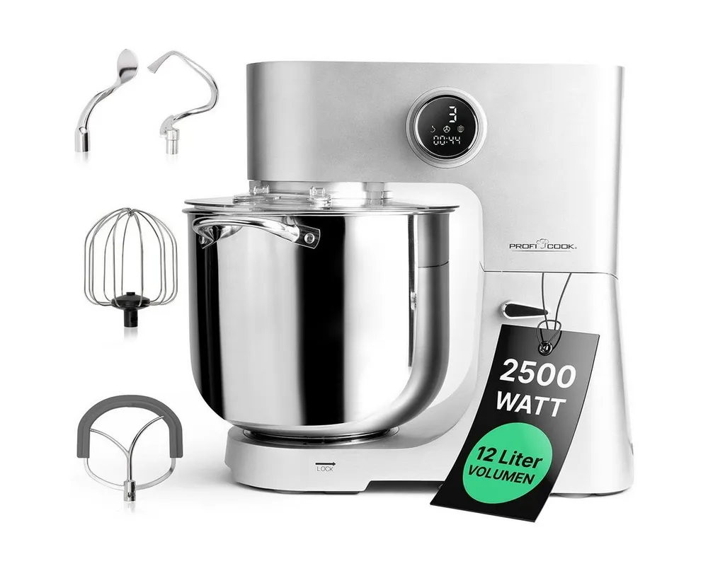 ProfiCook Küchenmaschine PC-KM 1254, XXL 12L Schüssel, Knetmaschine mit 2500W Motor