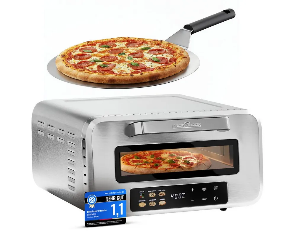 ProfiCook Pizzaofen PC-PO 1323, Pizzaofen elektrisch, 400°C, echter Pizzastein
