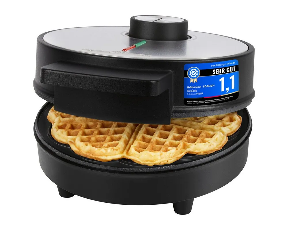 ProfiCook Waffeleisen PC-WA 1314, Waffeleisen Herzform, Antihaftbeschichtung, 1200W