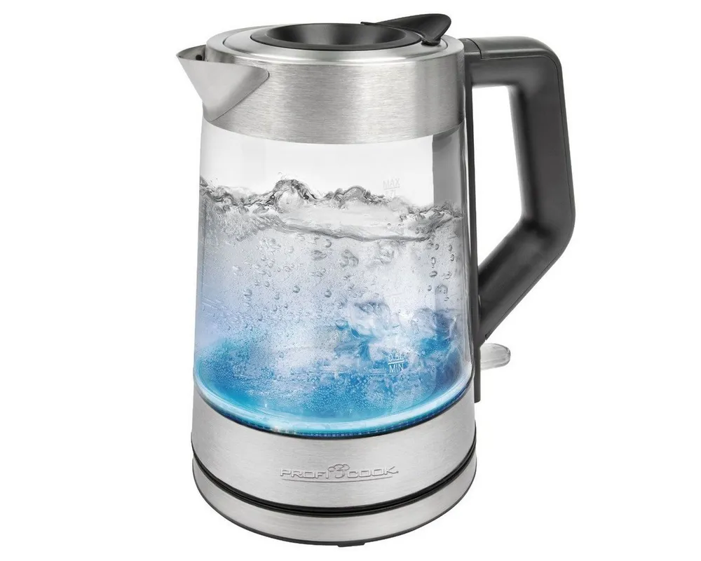 ProfiCook Wasserkocher PC-WKS 1190 G, Wasserkocher mit bunter Beleuchtung 1,7L Füllmenge