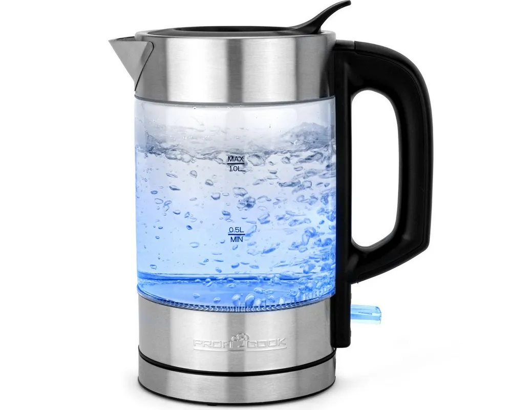 ProfiCook Wasserkocher PC-WKS 1229 G, Wasserkocher Edelstahl, 1L, beleuchtet