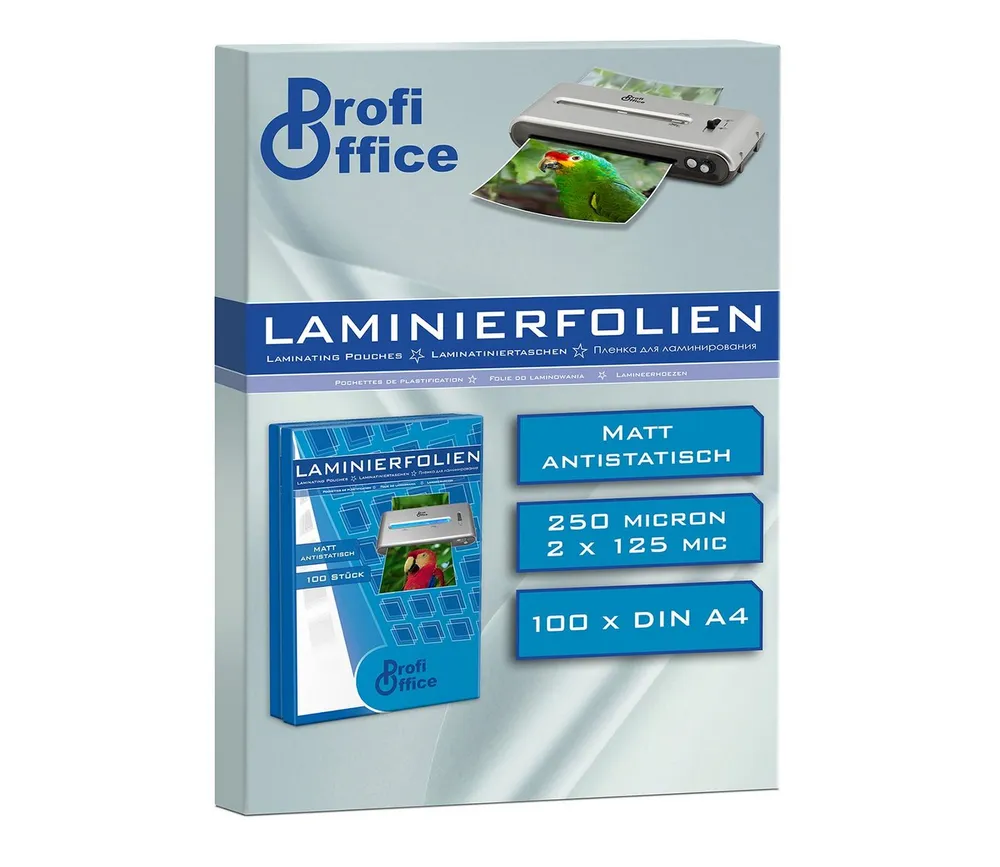 ProfiOffice Schutzfolie 100 ProfiOffice Laminierfolien, A4, MATT, 125 mic, Premium Kleber