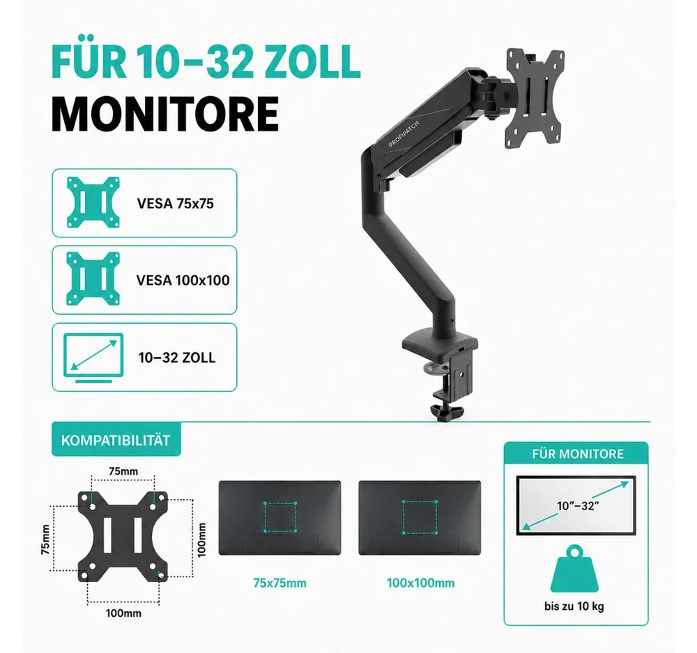 ProfiPatch Monitor-Halterung Tischhalterung für 1 Monitor, höhenverstellbar, (bis 32 Zoll, 1-tlg)