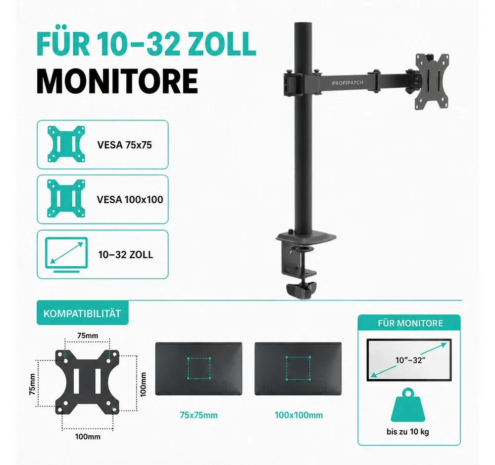 ProfiPatch Monitor-Halterung Tischhalterung für 1 Monitor, (bis 32 Zoll, 1-tlg)