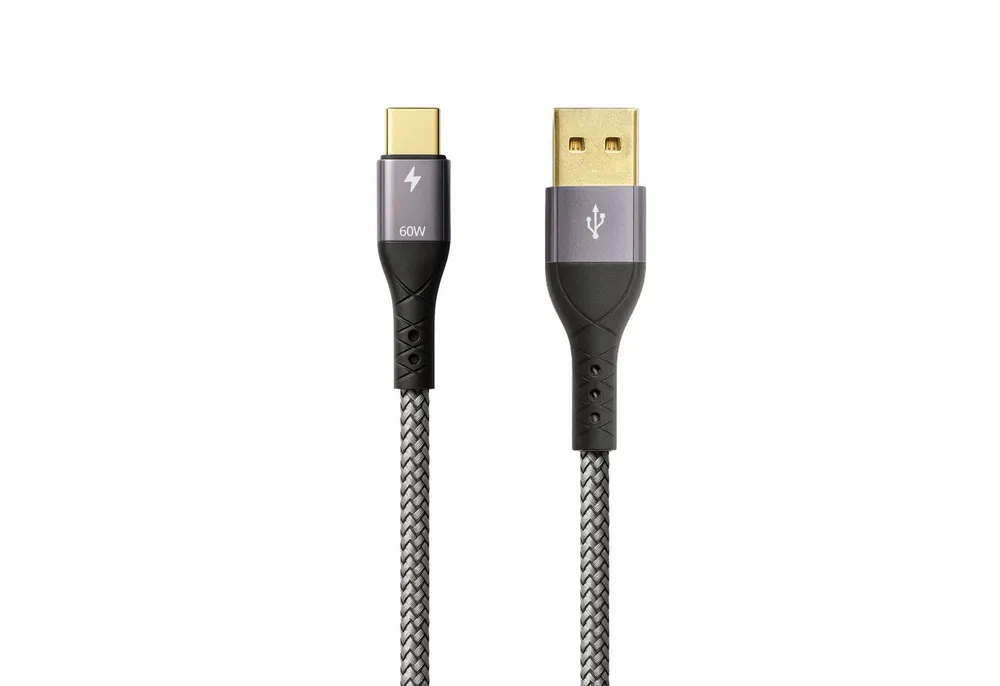 ProfiPatch ProfiPatch USB A auf USB C Kabel 60W QC 3A 3m grau Goldkontakt Textil USB-Kabel