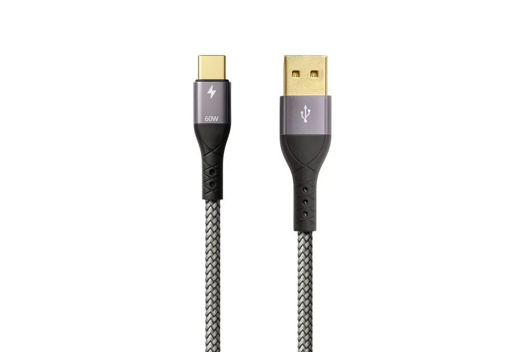 ProfiPatch ProfiPatch USB A auf USB C Kabel 60W QC 3A 1m grau Goldkontakt Textil USB-Kabel
