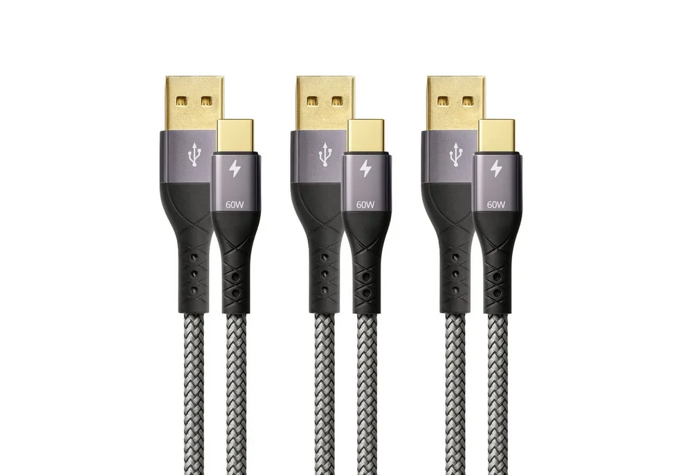 ProfiPatch ProfiPatch USB A / USB C Kabelset 60W 3A 3x2m grau Goldkontakt Textil USB-Kabel