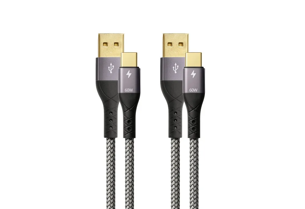 ProfiPatch ProfiPatch USB A / USB C Kabelset 60W 3A 2x1m grau Goldkontakt Textil USB-Kabel