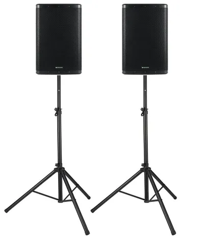 Pronomic C-215 MA - Aktive 2-Wege Bi-Amp Box Stereo Set Lautsprecher 2.0 (Bluetooth, 500 W, mit 2 Kanälen - 15 zoll Woofer - DSP-Presets inkl. Stative)