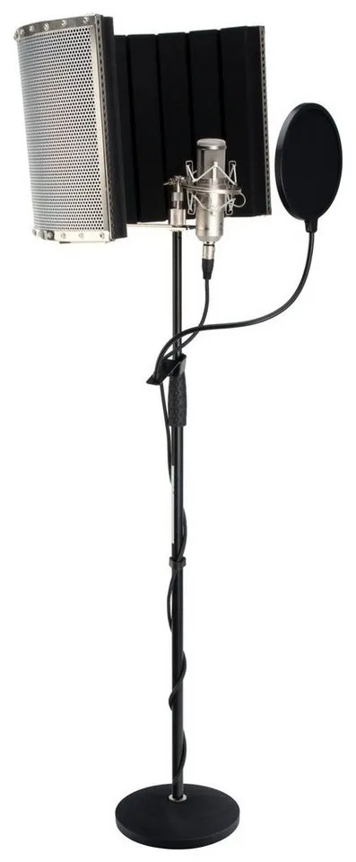 Pronomic Standmikrofon CM-100 Studio Großmembran- Kondensatormikrofon (Komplettset Popschutz schwarz, 10-tlg), inkl. Mikrofonständer, Micscreen, 5m XLR-Kabel