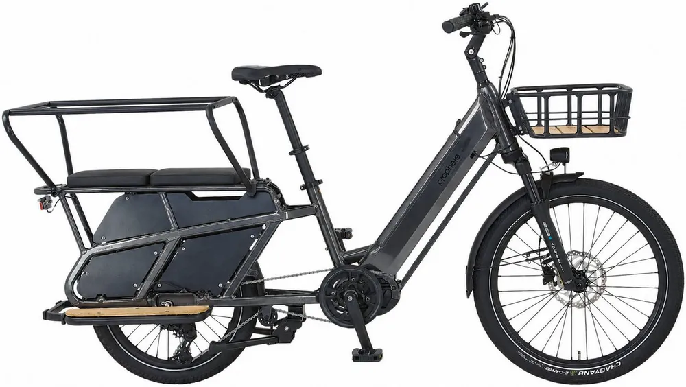 Prophete E-Bike Lastenrad Longtail - Urbanicer 4.0 inkl. 2 Sitzpolster, 9 Gang Shimano Cues Schaltwerk, Kettenschaltung, Mittelmotor, 720 Wh, Heck-Gepäckträger bis 80kg Zuladung, 10 Jahre Garantie auf den Rahmen