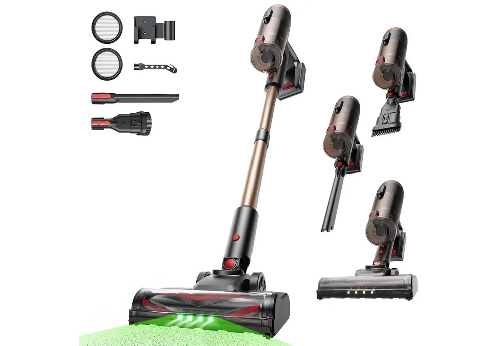 Proscenic Akku-Hand-und Stielstaubsauger 50kPa 550W Akku Staubsauger,50 Min,Grünes Licht Sichtbares Staub, 550 W, beutellos, 5in1 Filtersystem,Leise & Kabellos für Tierhaare,Boden,Teppich