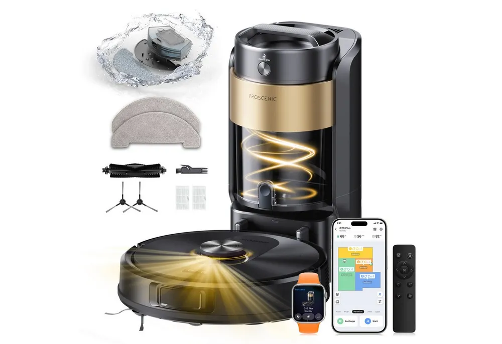 Proscenic Saugroboter mit Wischfunktion,2× Tiefenreinigung,Dual-Laser LiDAR,Teppicherkennung, beutellos, AI- Hinderniserkennung,Ultra-leiser Betrieb,Anti-Verwicklungs-Sensorik