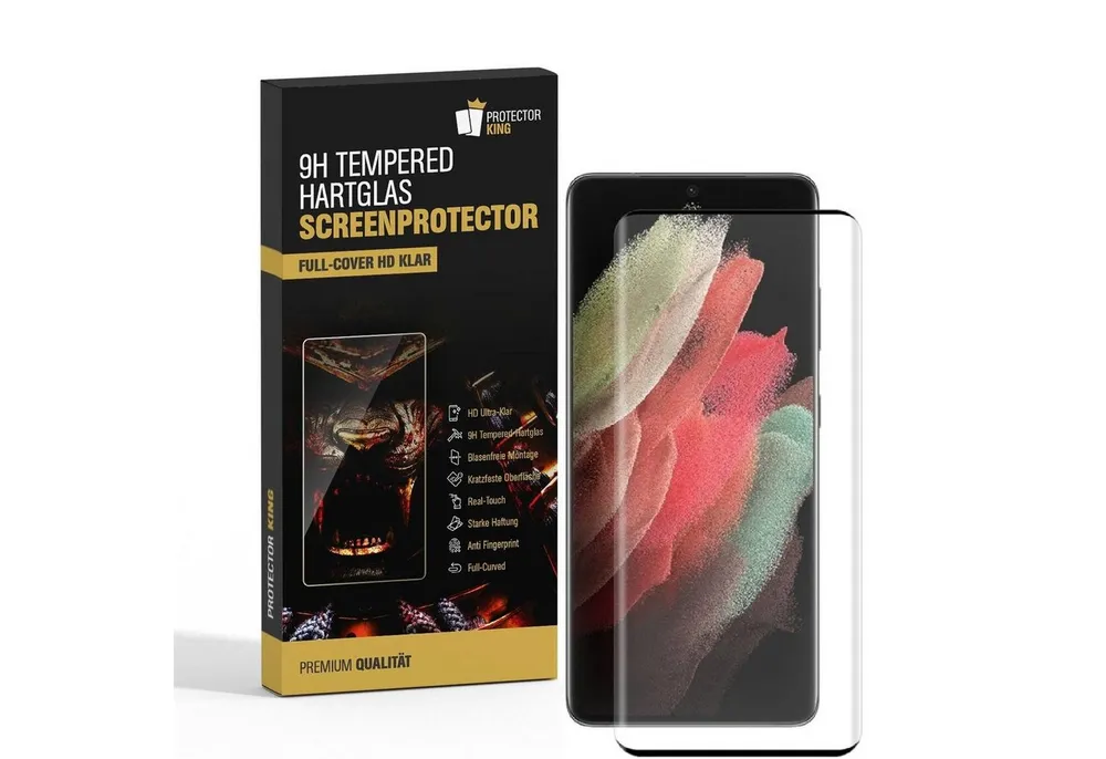 Protectorking Schutzfolie 1x 9H Panzerglas für Samsung Galaxy S21 Ultra FULL CURVED Displayschut, (1-Stück), Displayschutzglas, Schutzglas Echtglas Tempered 9H Härte HD-KLAR