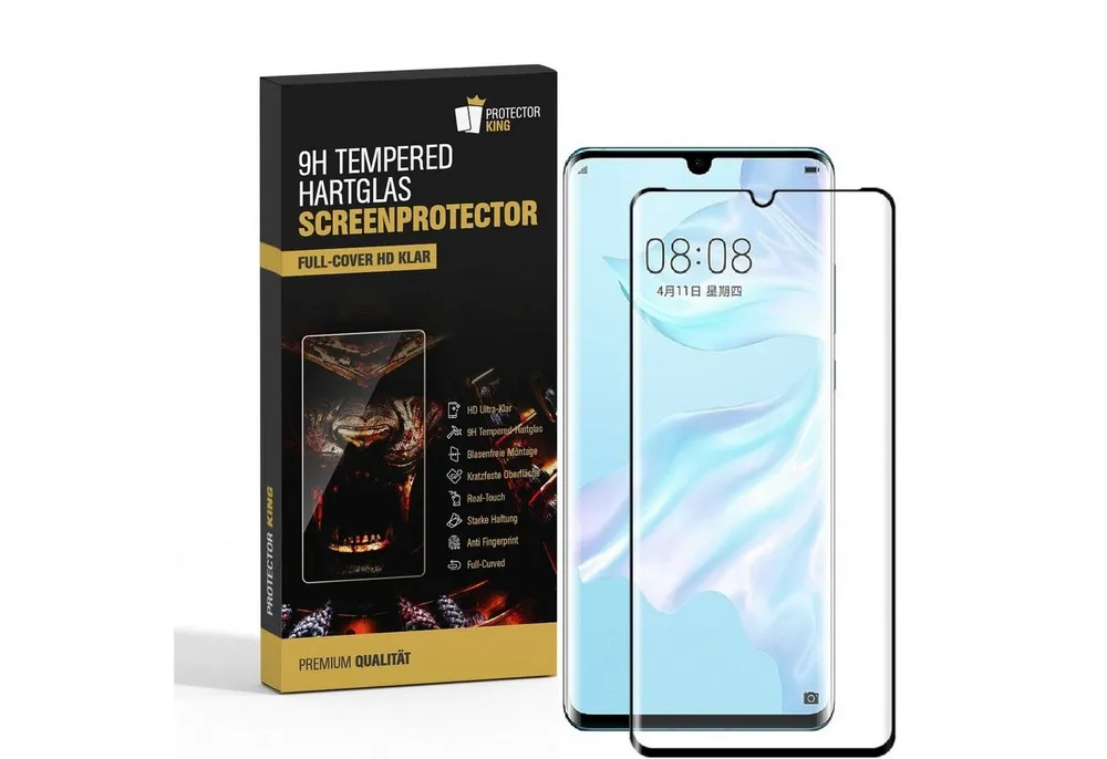 Protectorking Schutzfolie 2x 9H Panzerglas für Huawei P30 Pro FULL CURVED Displayschutz Schutzgl, (2-Stück), Displayschutzglas, Schutzglas Echtglas Tempered 9H Härte HD-KLAR