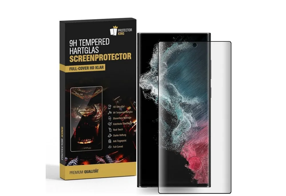 Protectorking Schutzfolie 2x 9H Panzerglas für Samsung Galaxy S22 Ultra FULL CURVED Displayschut, (2-Stück), Displayschutzglas, Schutzglas Echtglas Tempered 9H Härte HD-KLAR