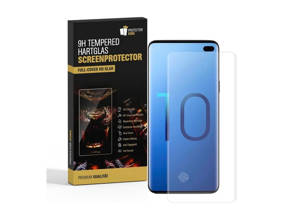 Protectorking Schutzfolie 2x 9H Panzerglas für Samsung Galaxy S10 Plus FULL CURVED Displayschutz, (2-Stück), Displayschutzglas, Schutzglas Echtglas Tempered 9H Härte HD-KLAR