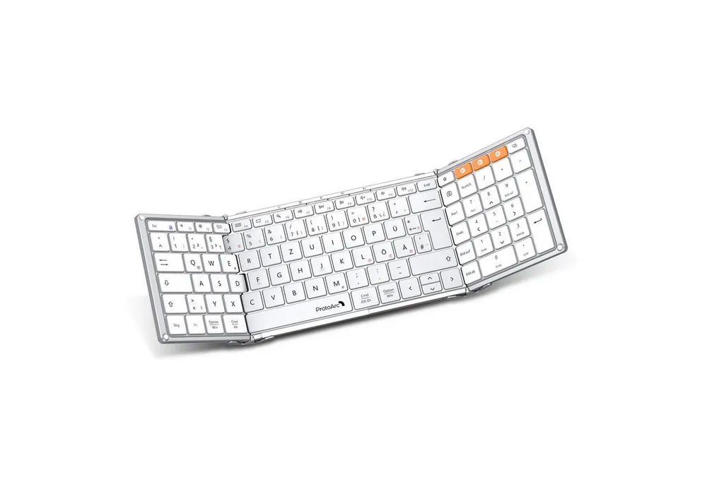 ProtoArc XK01 Faltbare Tastatur mit Ziffernblock – Kabellos & Aufladbar Tastatur (3-fach Bluetooth für iOS/Android/Windows, Kompakt & faltbar, QWERTZ)