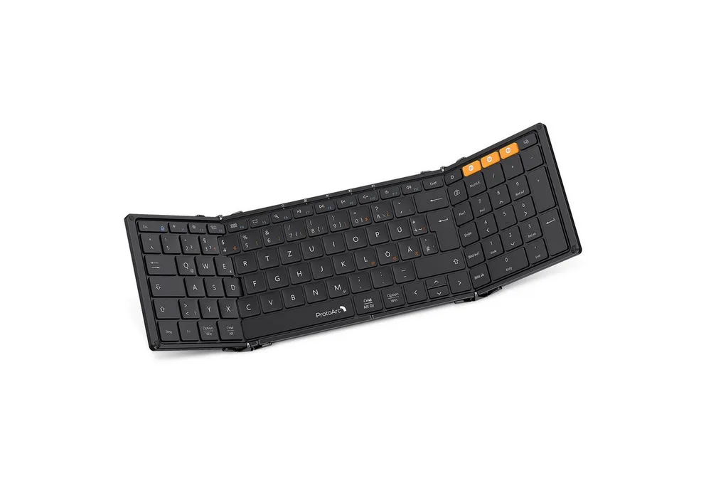 ProtoArc XK01 Faltbare Tastatur mit Ziffernblock – Kabellos & Aufladbar Tastatur (3-fach Bluetooth für iOS/Android/Windows, Kompakt & faltbar, QWERTZ)