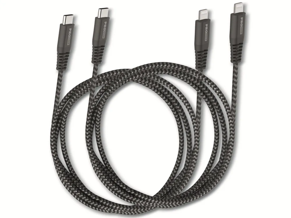 PROUSER USB-Daten/Ladekabel 2er-Set, USB-C zu USB-Lightning, 100/150 cm