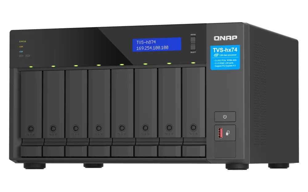 NAS QNAP TVS-h874X-i9 8-Bay 64GB DDR4 10GbE PCIe4 RAID M.2 HDMI2.5/10GbE
