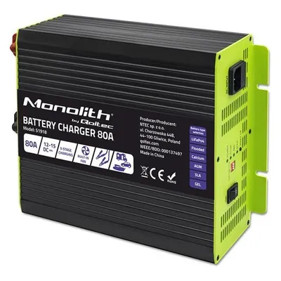 Qoltec Inteligentna profesjonalna ładowarka Monolith do akumulatorów LiFePO4 AGM GEL SLA 80A 12V