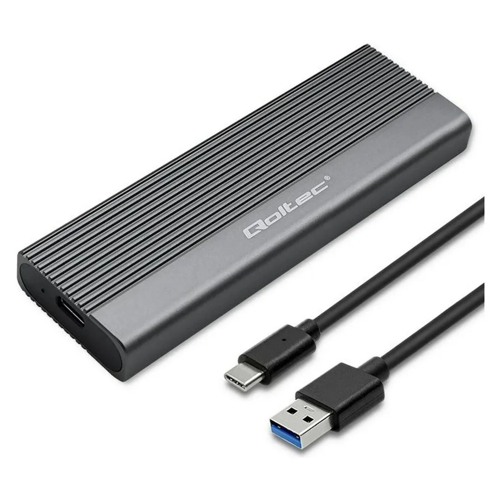 Qoltec 52267 Gehäuse SSD M.2-Laufwerk SATA NGFF USB-C Supergeschwindigkeit 2 TB Grau
