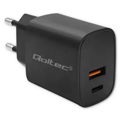 Qoltec Ładowarka GaN POWER PRO 1xUSB-C 1xUSB 30W 5-20V 1.5-3A Czarna