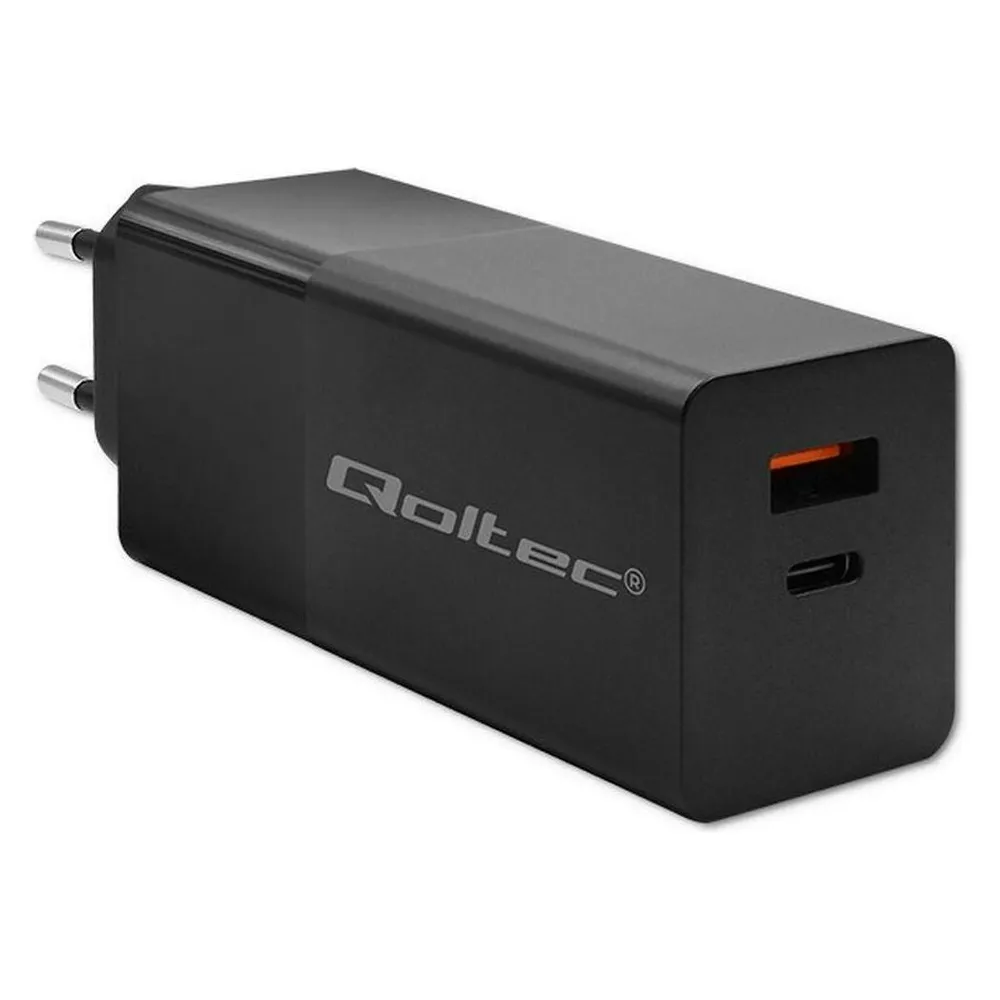 Qoltec Ładowarka GaN POWER PRO 1xUSB-C 1xUSB 100W 5-20V 1.5-3.35A PD Czarna