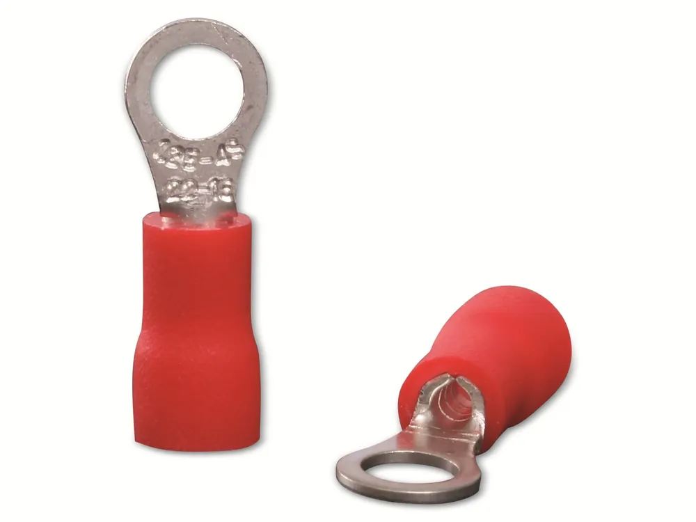 QUADRIOS Ringkabelschuh 22C441, 0,5 - 1,5 mm², Rot, Teilisoliert, Loch-Ø 4,3 mm, 100 Stück