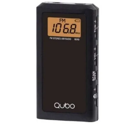Qubo RD-10 Digitales tragbares AM/FM-Radio, schwarz, mit Kopfhörern und Voreinstellungen