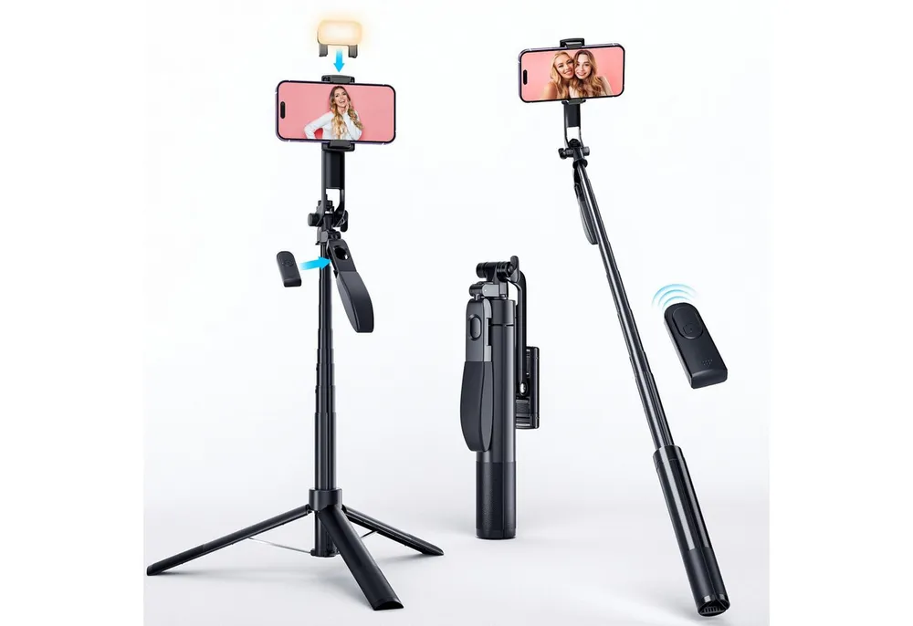 Quntis 3 in 1 Handy Stativ (max.1.7m) mit Bluetooth Fernbedienung Kamerastativ (3in1 Handy/Kamera Stativ für Selfie, Reisen, Vlog, 360° Drehbar)