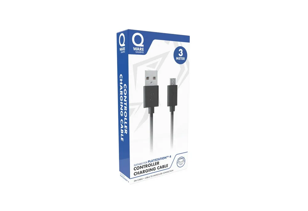 Qware Gaming USB Kabel 3m – Ladekabel kompatibel mit PlayStation 4 Zubehör PlayStation 4
