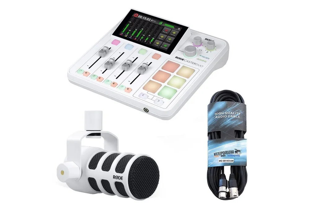 RØDE Rode Rodecaster Duo Weiss mit Podmic Weiss und Kabel Digitales Aufnahmegerät