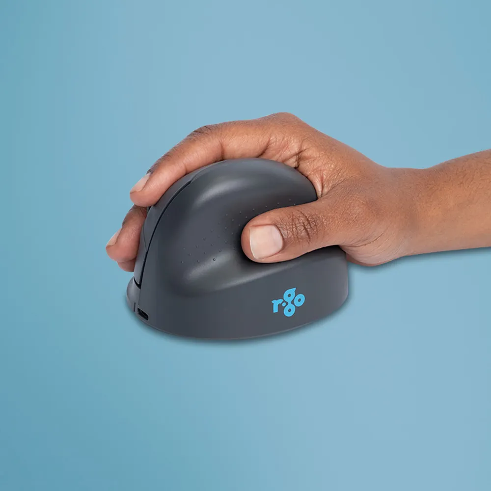 Ratón R-Go Tools HE Basic Bluetooth 1600 DPI Grau Vertikale Ergonomie Wiederaufladbar