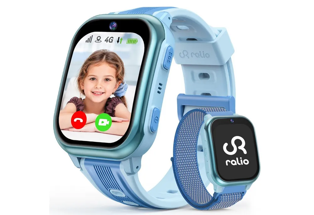 Ralio R5 Plus 4G Smartwatch Kinder, Kinderuhr mit gebogenes Ultra-HD-Display Smartwatch (gebogenes Ultra-HD-Display cm/1.7 Zoll) 3 Tage Akkulaufzeit, GPS-Ortung, Kinderuhr mit HD-Videoanrufen, Schulmodus, SOS, Familien-Gruppenchat und mehr, Zwei Armbänder (hautfreundliches Silikon & hypoallergenes Nylon), Kinder Watch für Mädchen Jungen 3-16 Jahre – Geschenk für kinder