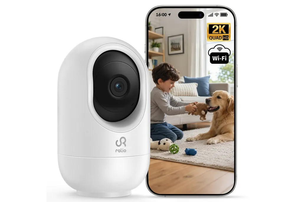 Ralio Überwachungskamera WLAN 2K/3MP Smart Home Sicherheitskamera mit Nachtsicht (8–10m) (Innenbereich, Bewegungserkennung, Zwei-Wege-Audio, Cloud & 256GB Speicher, 355° Schwenkbar, stabile 2.4/5GHz Verbindung, IP Kamera für Haus, Wohnung & Familie)