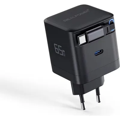 Ladegerät USB-C 65W RealPower GaN 2 Ports Schwarz