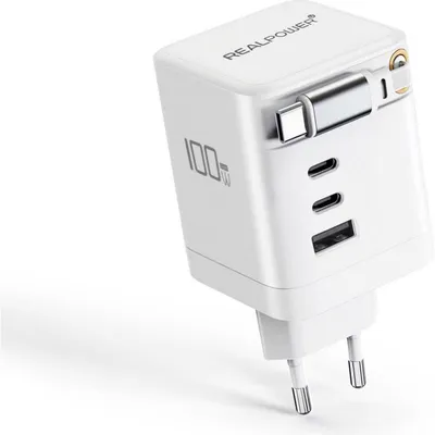 Ladegerät USB RealPower GaN 100W 4 Ports Power Delivery 3.0