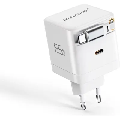 USB-C-Ladegerät RealPower GaN 65W 2 Ports Weiß