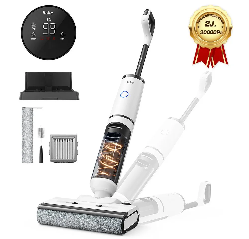 Redkey Nass-Trocken-Akkusauger 2025 Nass Trockensauger 30000Pa intelligent Selbstreinigung Trocknung, 170 W, LED-Digitalanzeige mit Sprachansage,umfangreichenZubehör