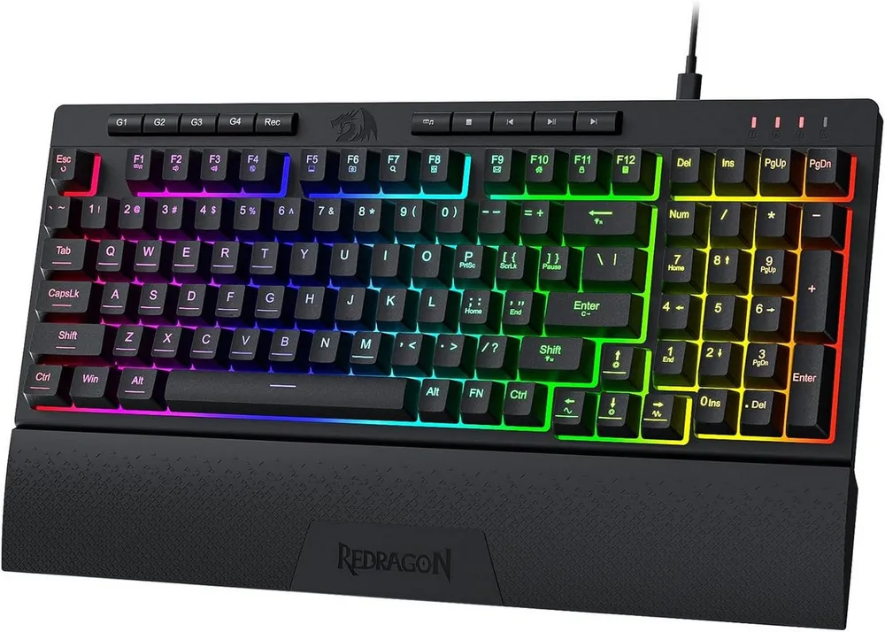 Redragon K515 RGB Tastatur kabelgebunden mit Makrotasten & Handballenauflage Gaming-Tastatur (26 Anti-Ghosting Tasten, RGB Beleuchtung, Membran, langlebig, Schwarz)