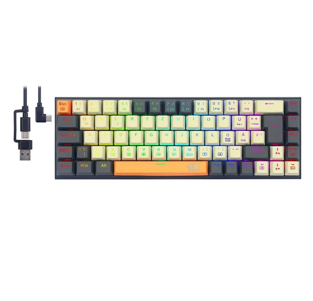 Redragon K633CGO RGB Mechanische Tastatur mit Hot-Swap-fähigen roten Schaltern Gaming-Tastatur (QWERTZ deutsches Layout mit 68 Tasten)