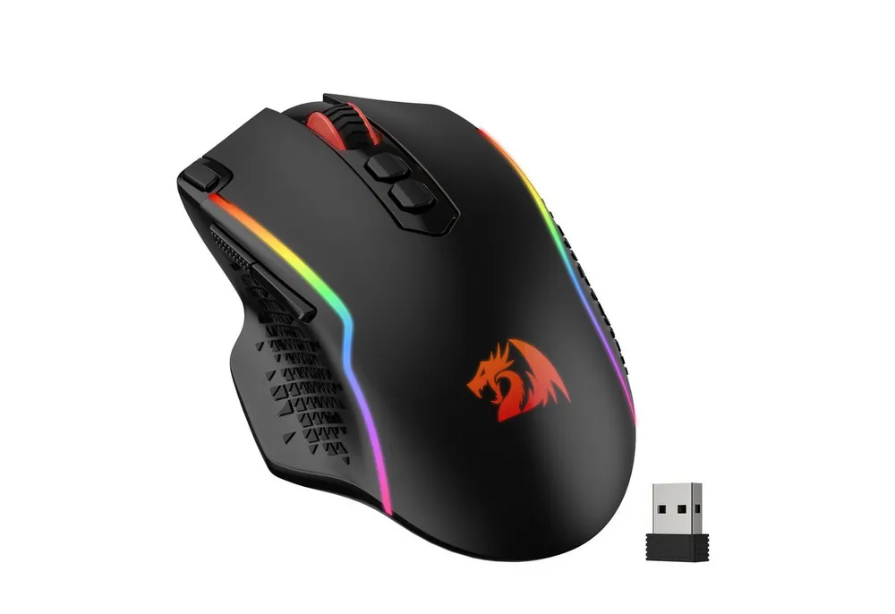 Redragon M810 Pro Kabellos/Kabelgebunden Maus, 10000 DPI, Schnellfeuertaste Gaming-Maus (2,4 GHz Drahtlos (via Nano-Empfänger), Makrofunktion & True Color)