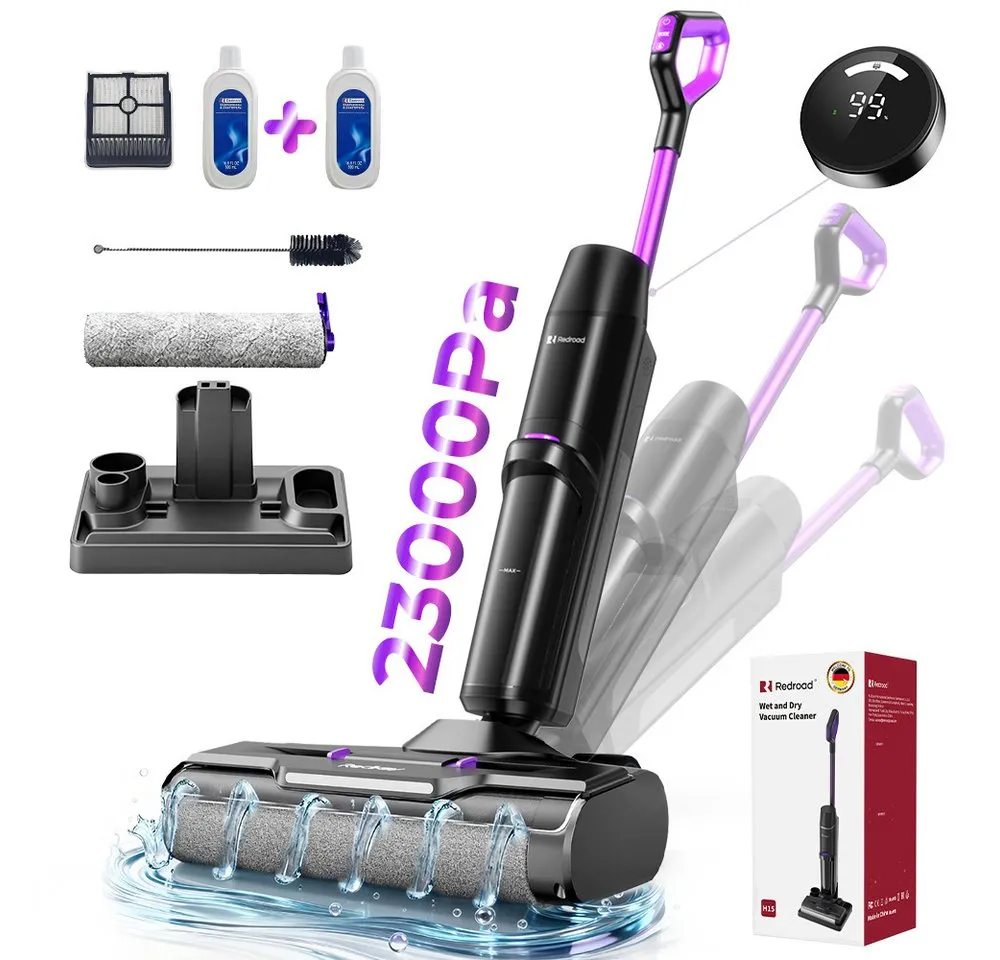 redroad Nass-Trocken-Akkusauger 2026 Saugwischer Smart 3 in 1 23kPa /450w/OLED Nass Trockensauger akku, 450 W, 40 dB/eiseIP44/OLED-Display/14X3800mhA/Nass Trockensauger akku