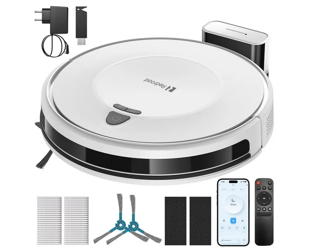 redroad Saugroboter Staubsauger Roboter 12000Pa/60W/180min Laufzeit 660 ml Behälter, 60 W, mit Beutel, saugroboter,18×5200 mAh Akku (68.000 mAh gesamt)
