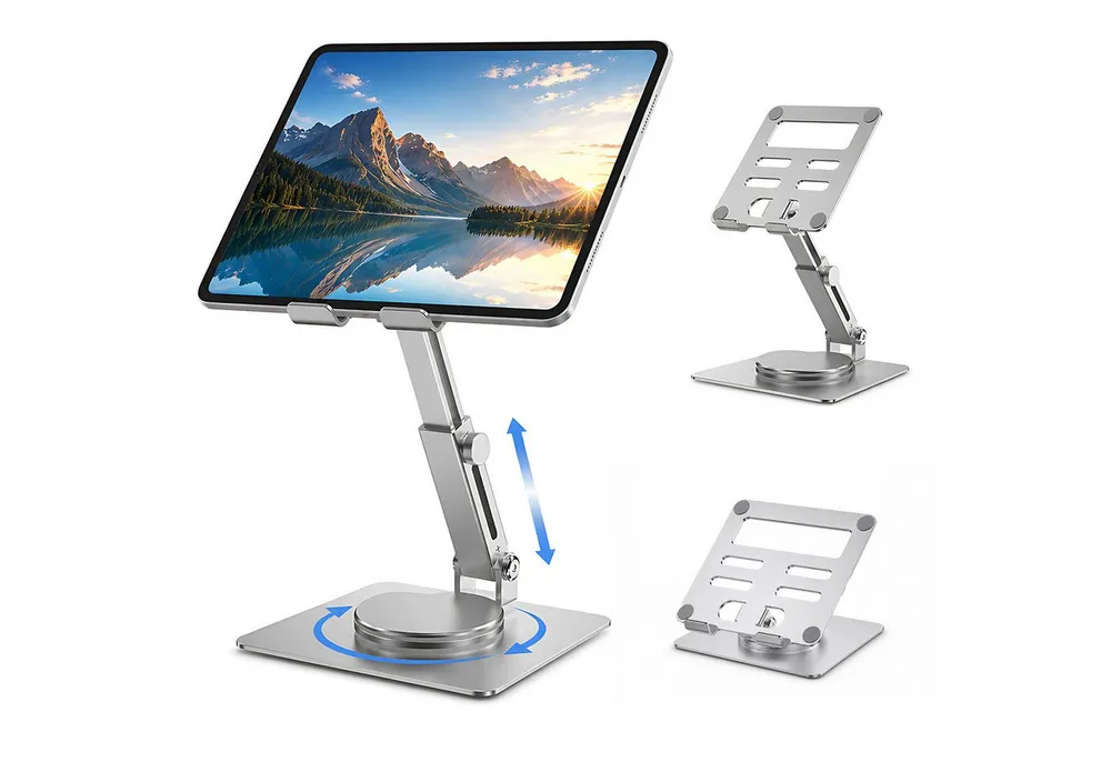 Refined Living Tablet-Ständer Tablet Halterung für Tisch 360° Drehbare höhenverstellbar Faltbarer, (Verstellbarer Aluminium Desktop-Ständer Tablet und Handy Ständer, 1-tlg., Kompatibel mit 3-14" iPads, Tragbaren Monitoren, Kindle und Viel Mehr, Organizer, Stabil Schreibtisch Büro Zubehör Gadgets Bürogeschenke)